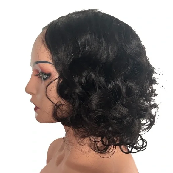 ‘Human Hair’ Wavy Black Wig 12 in Everyday Cosplay Halloween - Picture 7 of 8